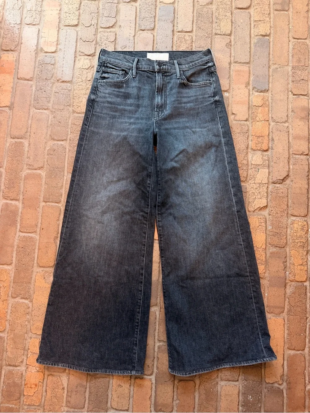 MOTHER Wide-Leg High-Rise Jeans in Washed Black-Green